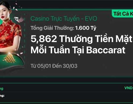 Thưởng tiền mặt mỗi tuần tại Baccarat lên đến 5,862 giải tại V9bet